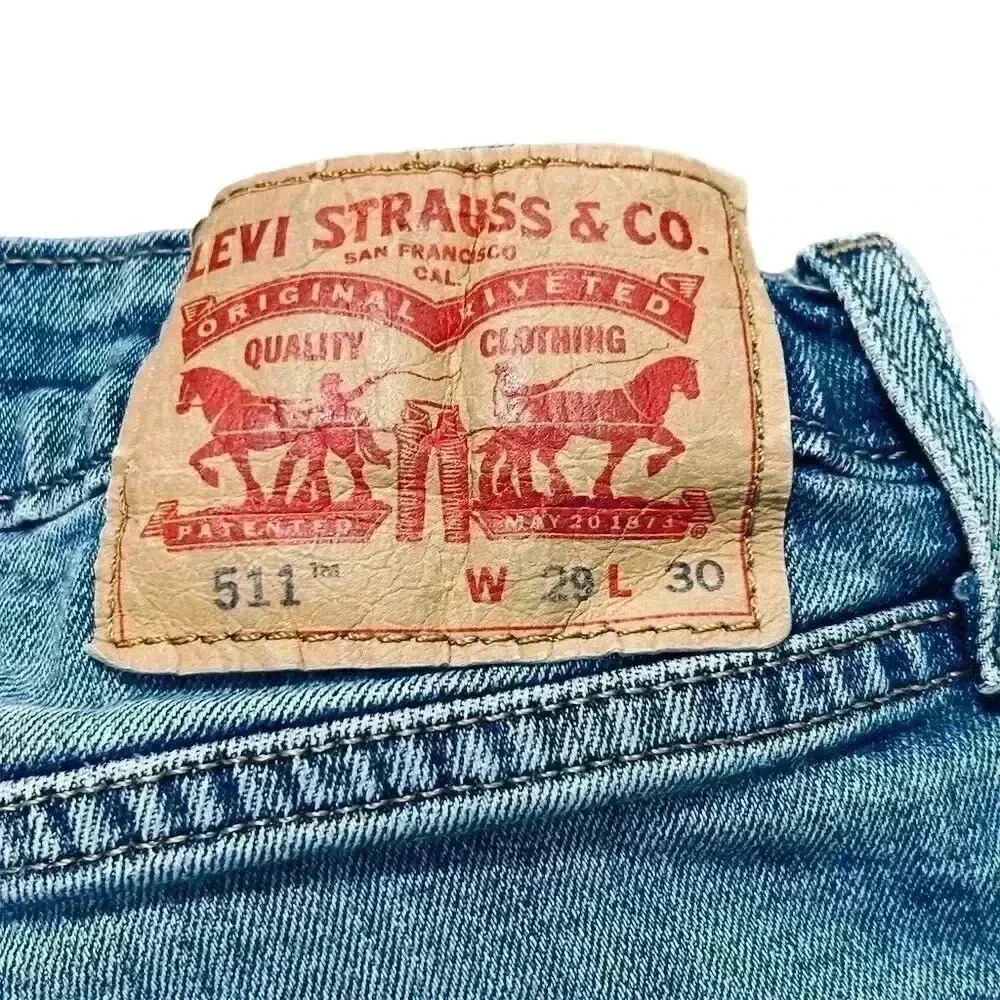 👖 Levi's 511 Men's Slim Fit Jeans 29x30 Light Wash Blue Denim - Picture 3 of 8